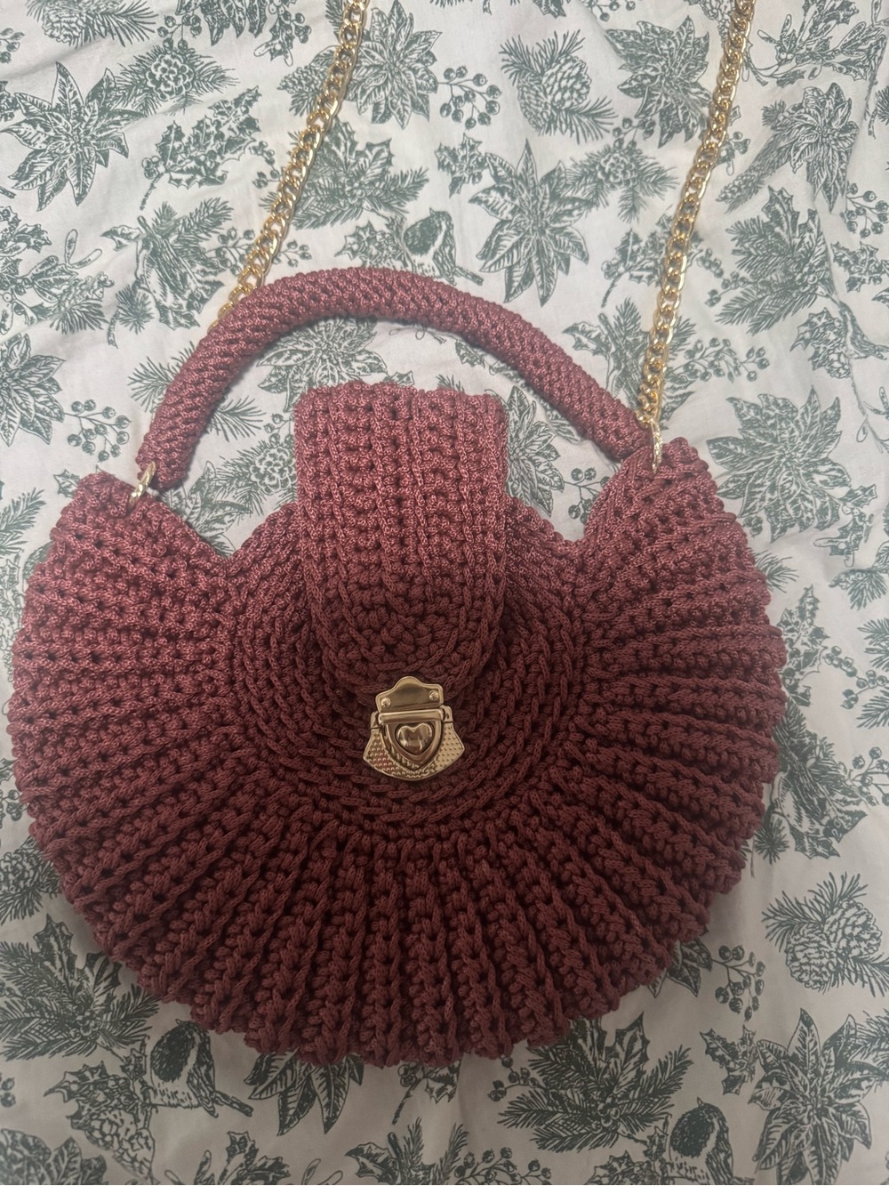 Handwoven Round Crochet Shoulder Bag in Terrcotta
